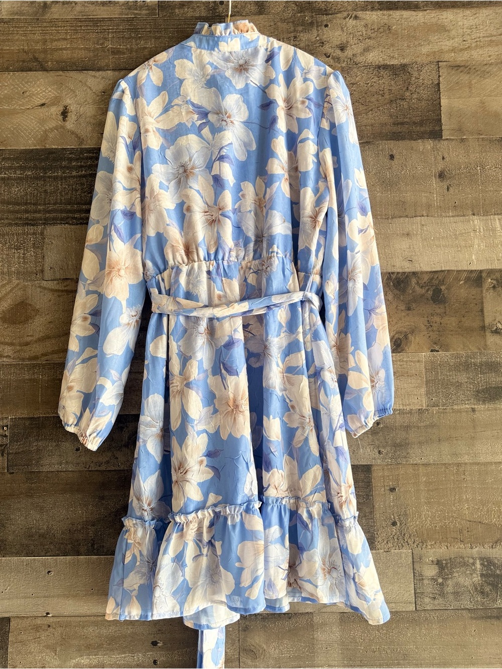 Joie Blue Floral Ruffle Wrap Style Dress Size Medium Boho Chic - Picture 8 of 13